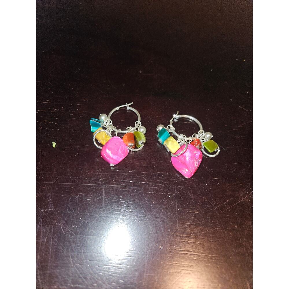 Multicolor gemstone hanging hoop earrings